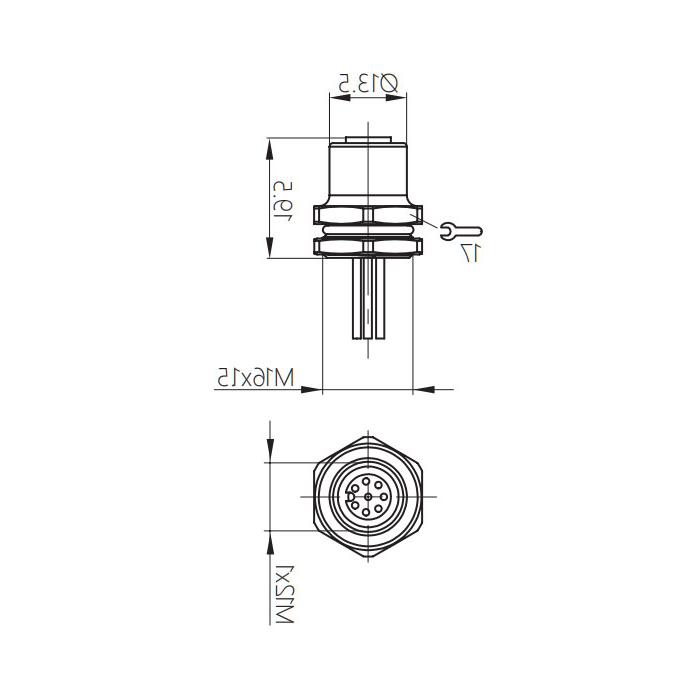 M12 8Pin, straight male head, flange socket, front mounting, pre-cast UL electronic wire, 64SB21-XXX